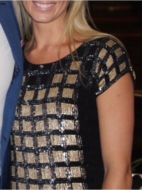 Yoana Baraschi Black and gold sequin grid dress